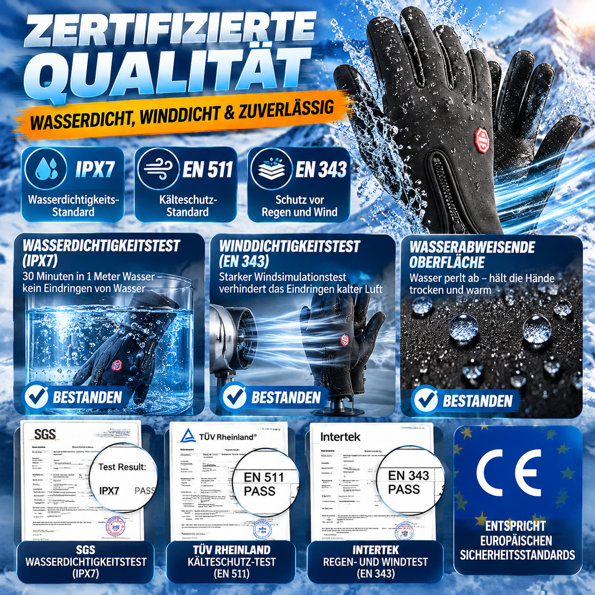 UPSELL ❄️ Touchscreen-Winterhandschuhe – Wind- & wasserdicht mit warmem Fleecefutter | Rutschfeste Handflächen & praktischer Reißverschluss | Ideal zum Radfahren, Skifahren & Wandern 🧤