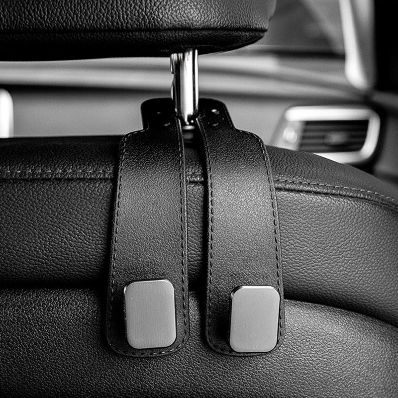 ✨ Auto-Kopfstützenhaken 🚗🛑 Kippschutz bei Vollbremsung | Robuste Doppelhaken für 🛍️ Einkaufstaschen, 👜 Handtaschen, 🎒 Rucksäcke & 🥡 Take-Away | Weiches Kunstleder