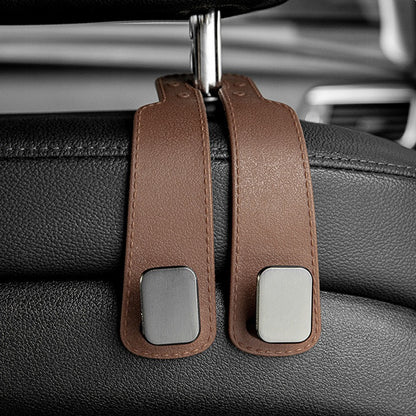 ✨ Auto-Kopfstützenhaken 🚗🛑 Kippschutz bei Vollbremsung | Robuste Doppelhaken für 🛍️ Einkaufstaschen, 👜 Handtaschen, 🎒 Rucksäcke & 🥡 Take-Away | Weiches Kunstleder