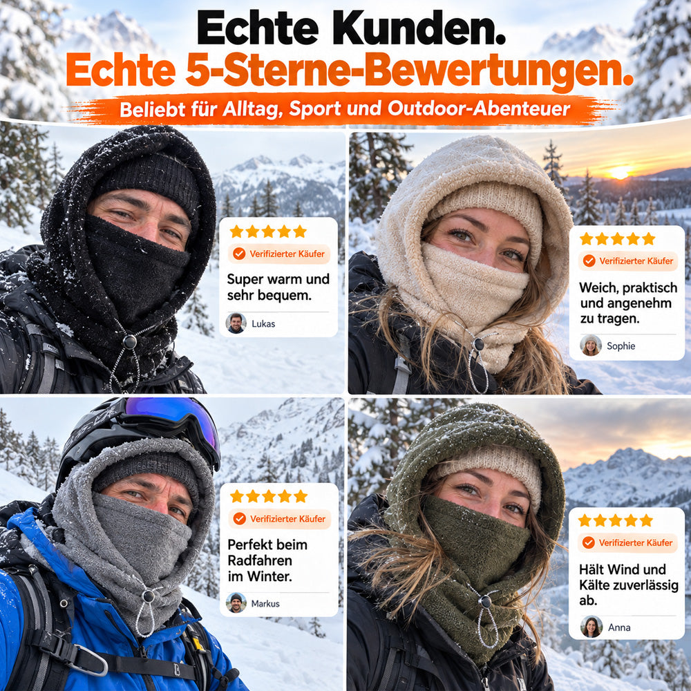 🔥 3-in-1 Thermo-Winterhaube – Mütze, Maske & Schal in einem | Weiches Fleece für warme Wintertage ❄️（Extra dick gefüttert）