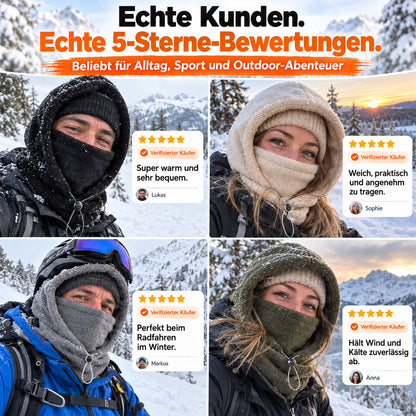 🔥 3-in-1 Thermo-Winterhaube – Mütze, Maske & Schal in einem | Weiches Fleece für warme Wintertage ❄️（Extra dick gefüttert）