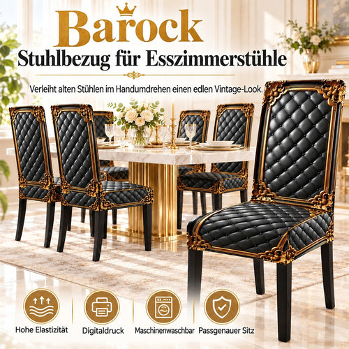 👑 Nur für kurze Zeit im Angebot! ✨ Waschbarer Stretch-Stuhlbezug – goldfarbenes Barockmuster & dichtes, elastisches Gewebe 💎