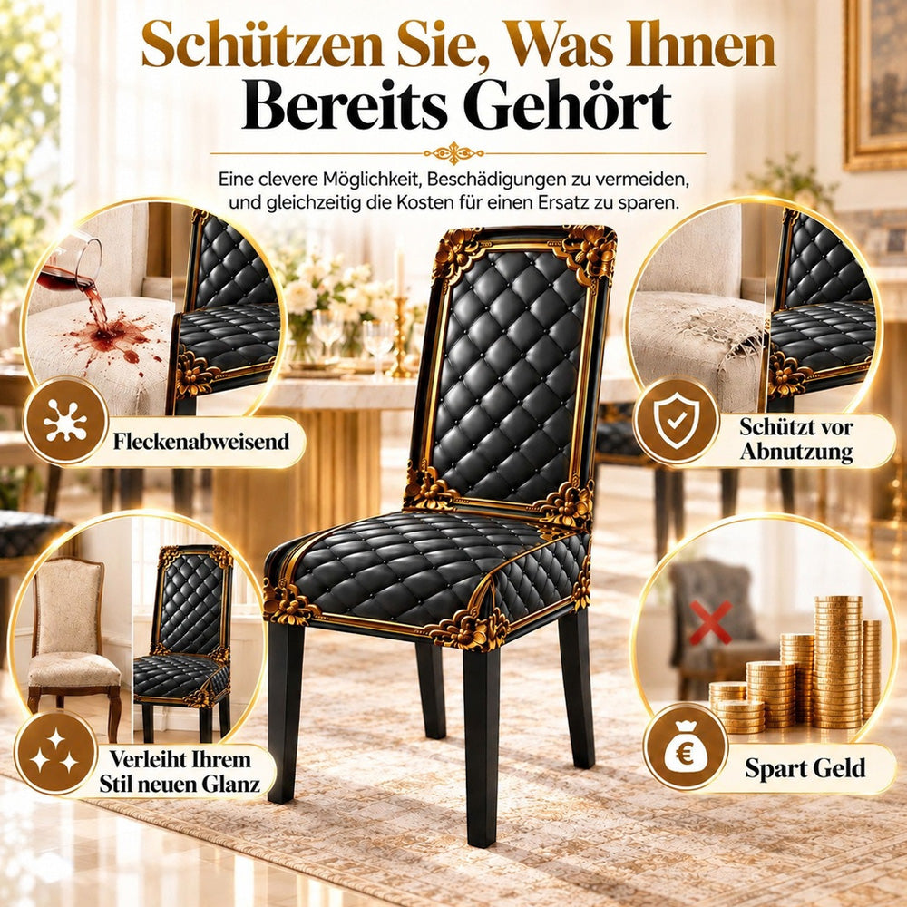 👑 Nur für kurze Zeit im Angebot! ✨ Waschbarer Stretch-Stuhlbezug – goldfarbenes Barockmuster & dichtes, elastisches Gewebe 💎