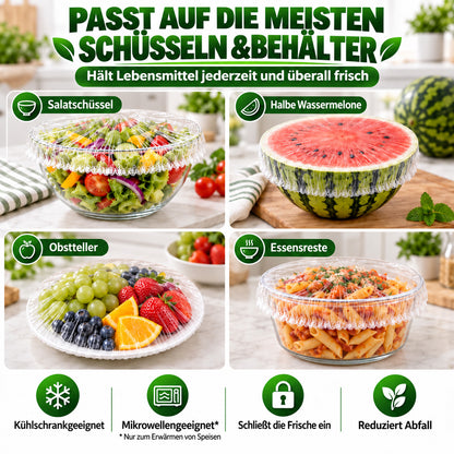 ❄️100 Stück Einweg-Frischhaltehauben🥗elastische Abdeckungen für Schüsseln & Teller, Alternative zu Frischhaltefolie für Lebensmittelaufbewahrung & Reste
