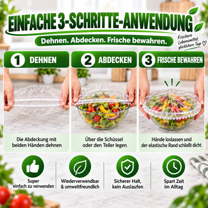 ❄️100 Stück Einweg-Frischhaltehauben🥗elastische Abdeckungen für Schüsseln & Teller, Alternative zu Frischhaltefolie für Lebensmittelaufbewahrung & Reste