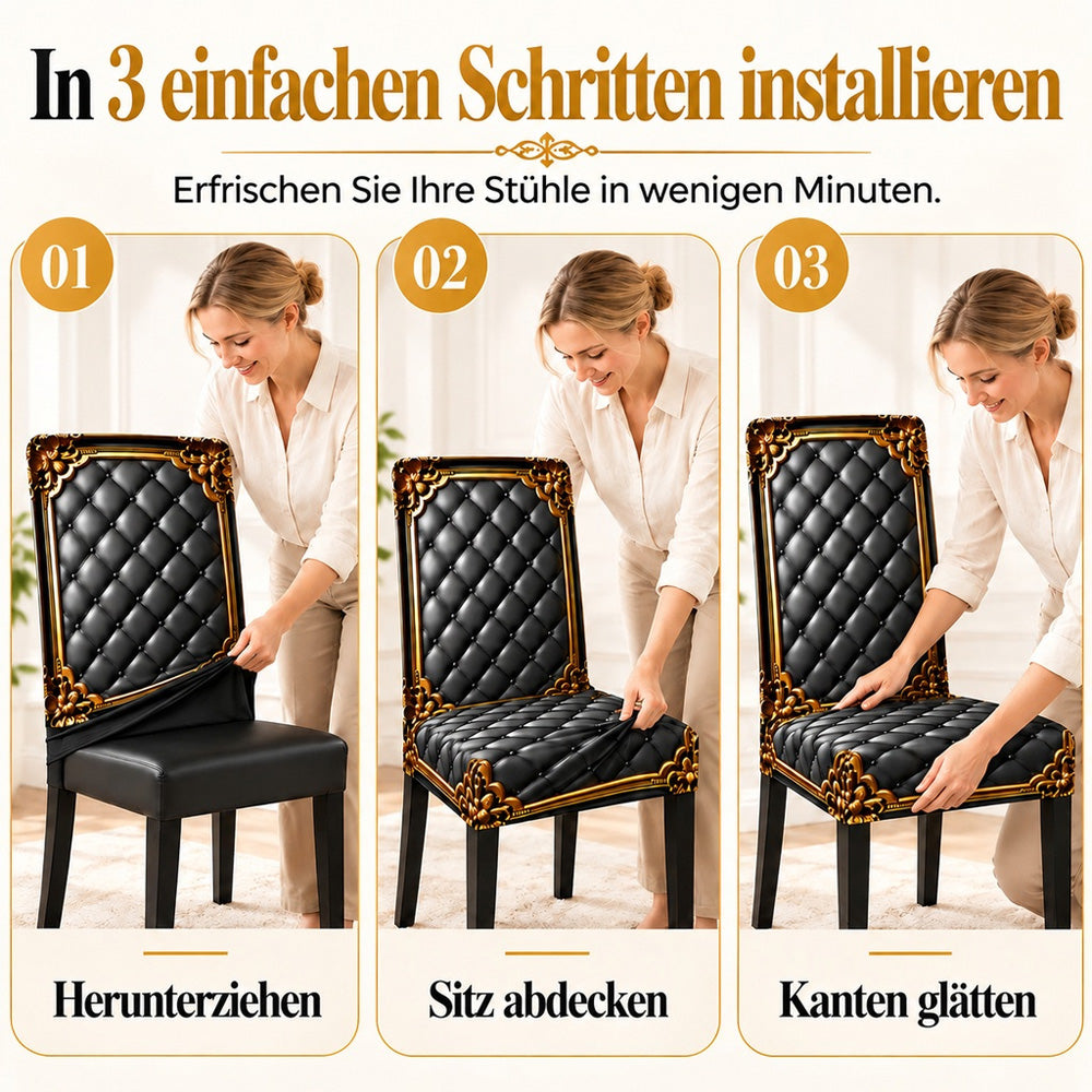 👑 Nur für kurze Zeit im Angebot! ✨ Waschbarer Stretch-Stuhlbezug – goldfarbenes Barockmuster & dichtes, elastisches Gewebe 💎