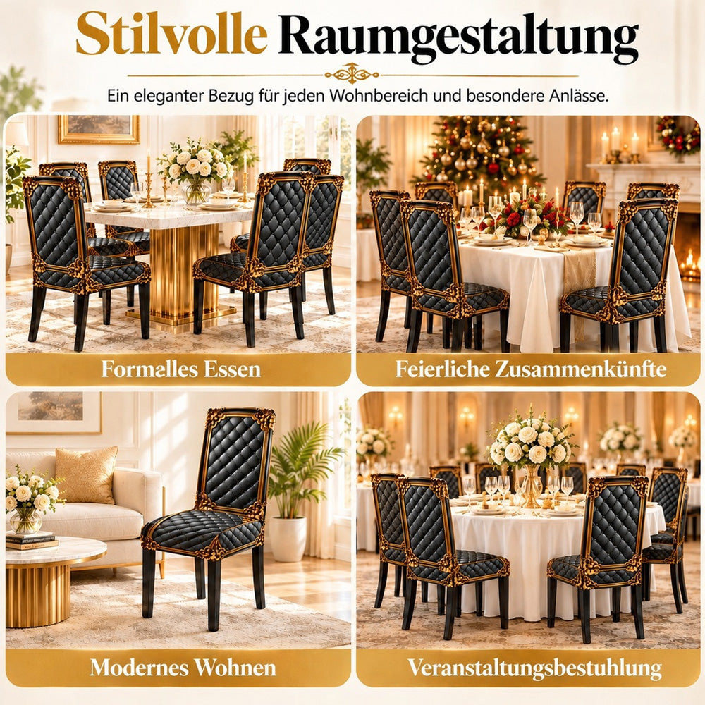 👑 Nur für kurze Zeit im Angebot! ✨ Waschbarer Stretch-Stuhlbezug – goldfarbenes Barockmuster & dichtes, elastisches Gewebe 💎