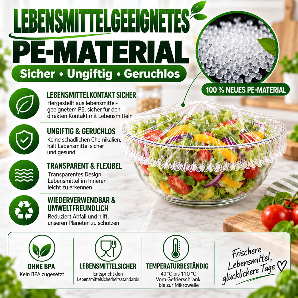 ❄️100 Stück Einweg-Frischhaltehauben🥗elastische Abdeckungen für Schüsseln & Teller, Alternative zu Frischhaltefolie für Lebensmittelaufbewahrung & Reste