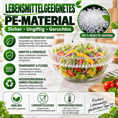 ❄️100 Stück Einweg-Frischhaltehauben🥗elastische Abdeckungen für Schüsseln & Teller, Alternative zu Frischhaltefolie für Lebensmittelaufbewahrung & Reste