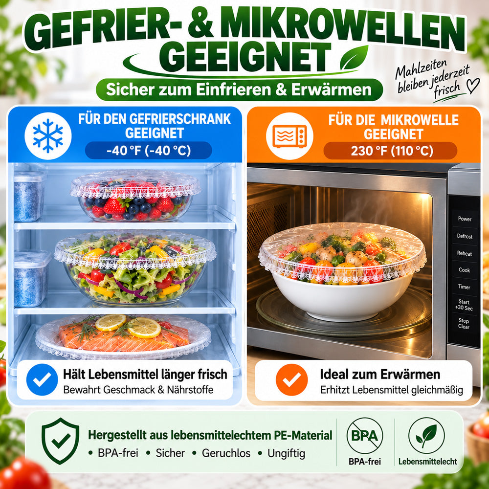❄️100 Stück Einweg-Frischhaltehauben🥗elastische Abdeckungen für Schüsseln & Teller, Alternative zu Frischhaltefolie für Lebensmittelaufbewahrung & Reste