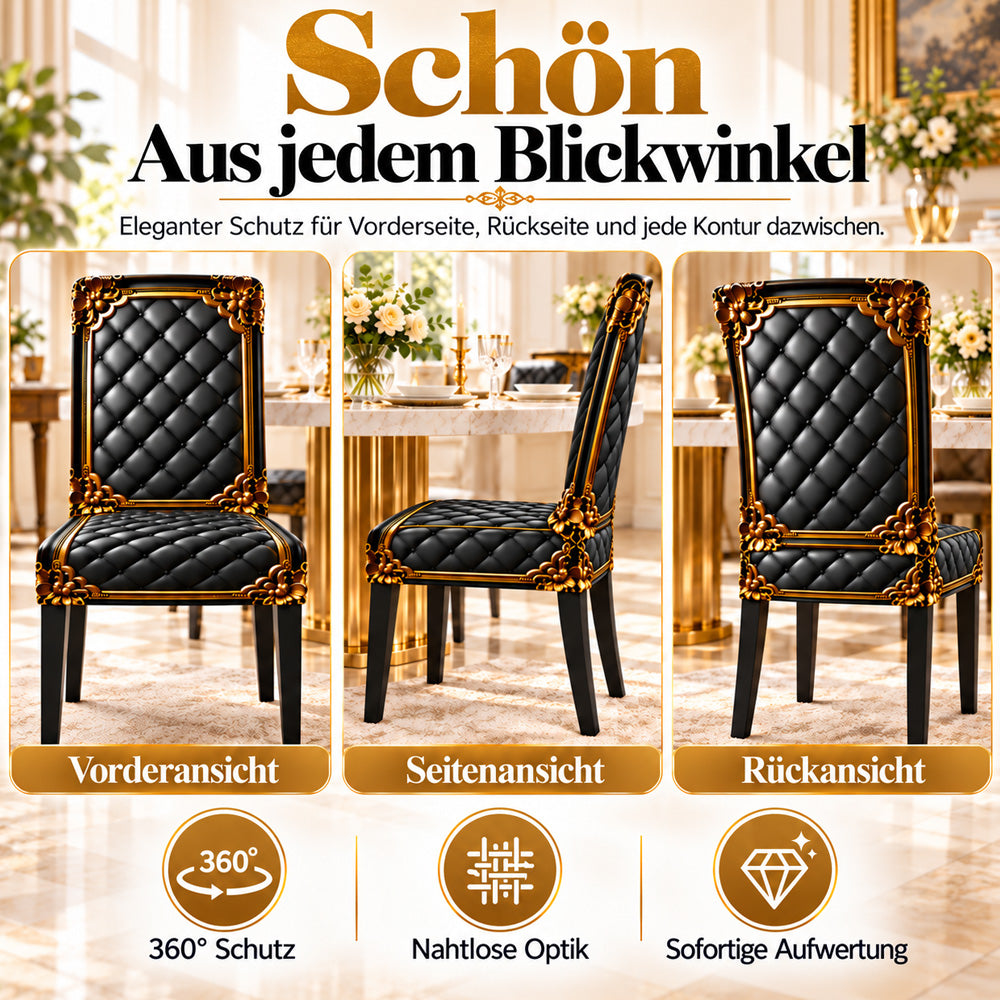 👑 Nur für kurze Zeit im Angebot! ✨ Waschbarer Stretch-Stuhlbezug – goldfarbenes Barockmuster & dichtes, elastisches Gewebe 💎