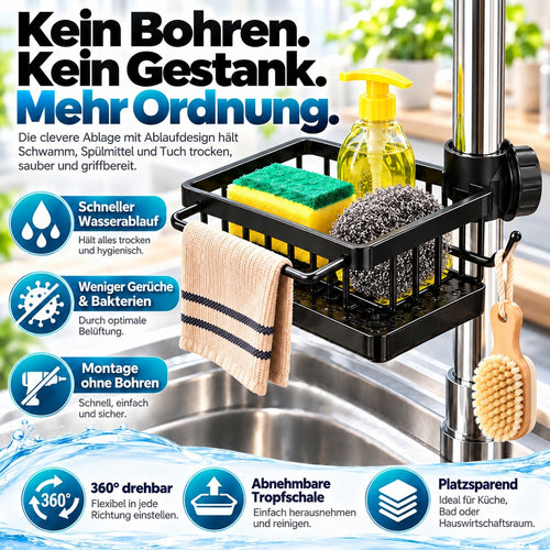 🧽 Edelstahl-Spülbecken-Organizer für den Wasserhahn – Mit abnehmbarer Tropfschale | Für Schwämme, Seife & Bürsten in Küche und Bad 🚿
