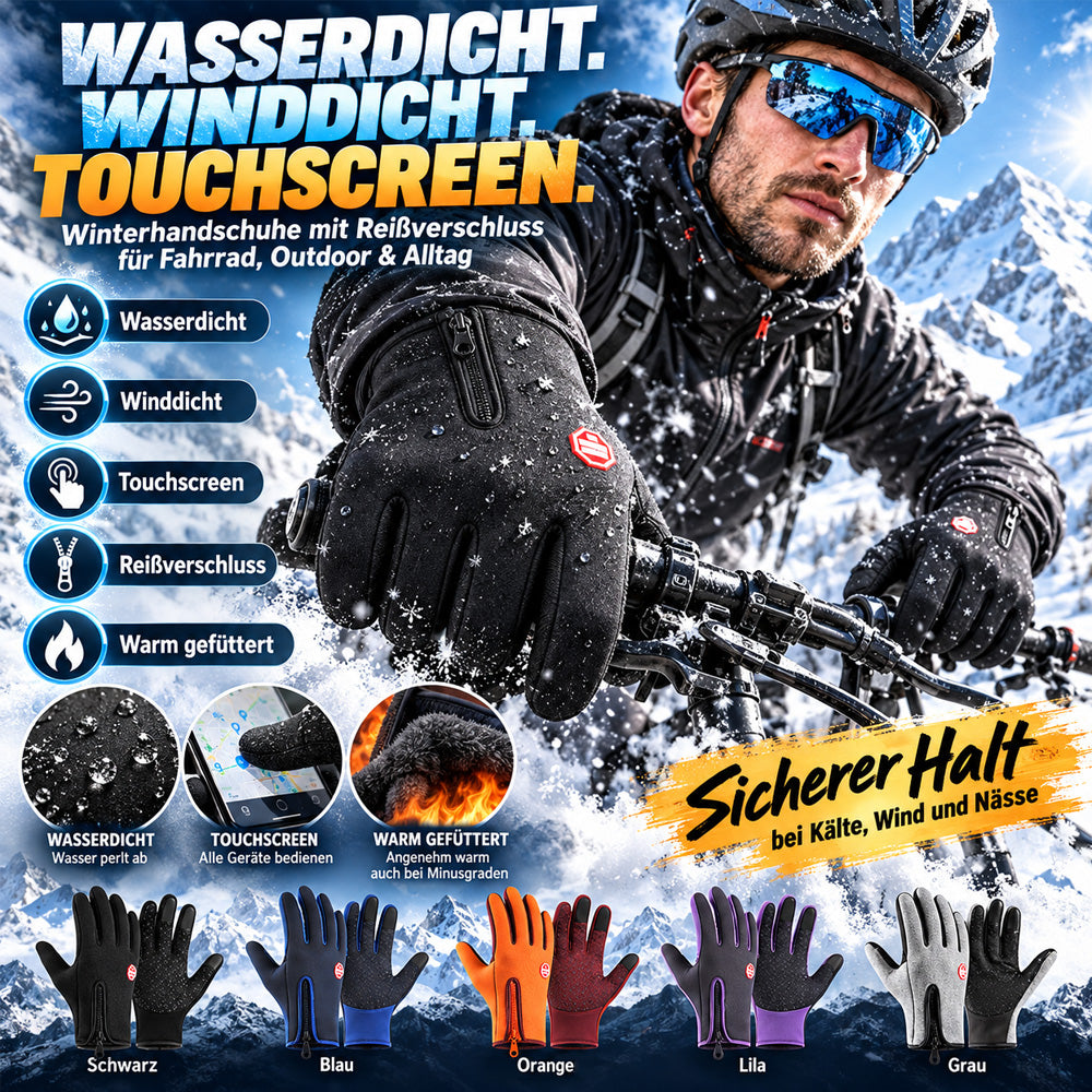 UPSELL ❄️ Touchscreen-Winterhandschuhe – Wind- & wasserdicht mit warmem Fleecefutter | Rutschfeste Handflächen & praktischer Reißverschluss | Ideal zum Radfahren, Skifahren & Wandern 🧤