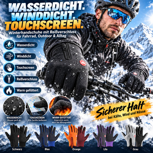 UPSELL ❄️ Touchscreen-Winterhandschuhe – Wind- & wasserdicht mit warmem Fleecefutter | Rutschfeste Handflächen & praktischer Reißverschluss | Ideal zum Radfahren, Skifahren & Wandern 🧤