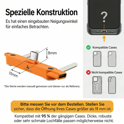 Tinycarry® 240W SuperCharge 360° drehbare unsichtbare Halterung, abnehmbares 2‑in‑1 Ladekabel, Zinklegierung & Silikon, Type‑C Kabel, kompatibel mit Apple und Samsung, unverzichtbar für Gaming, Büro und Auto up