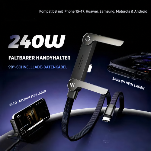 🔥Nur heute 57 % Rabatt – ⚡2-in-1 Unsichtbares Halter-Ladekabel – 240W Schnellladekabel mit integriertem Handyhalter