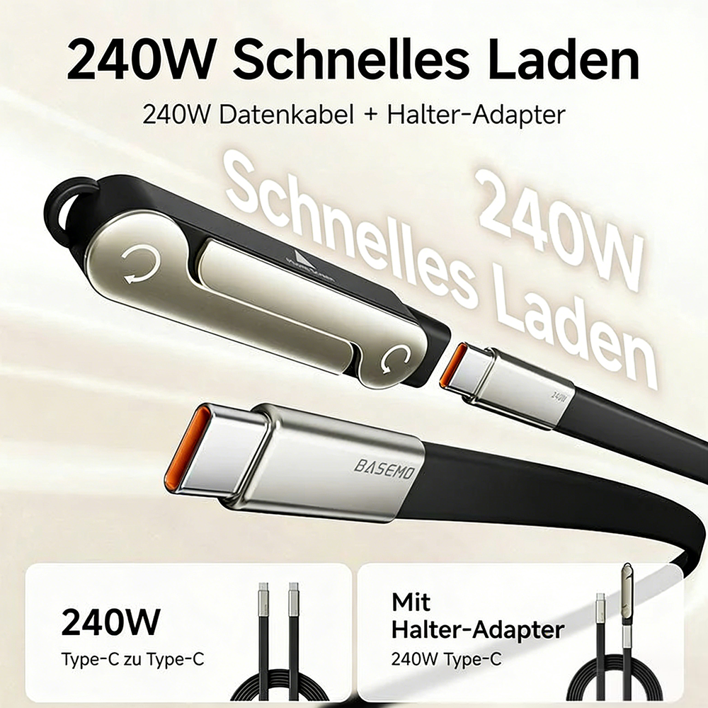 Tinycarry® 240W SuperCharge 360° drehbare unsichtbare Halterung, abnehmbares 2‑in‑1 Ladekabel, Zinklegierung & Silikon, Type‑C Kabel, kompatibel mit Apple und Samsung, unverzichtbar für Gaming, Büro und Auto up