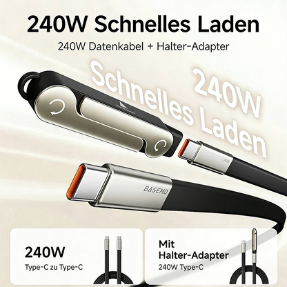 Tinycarry® 240W SuperCharge 360° drehbare unsichtbare Halterung, abnehmbares 2‑in‑1 Ladekabel, Zinklegierung & Silikon, Type‑C Kabel, kompatibel mit Apple und Samsung, unverzichtbar für Gaming, Büro und Auto up