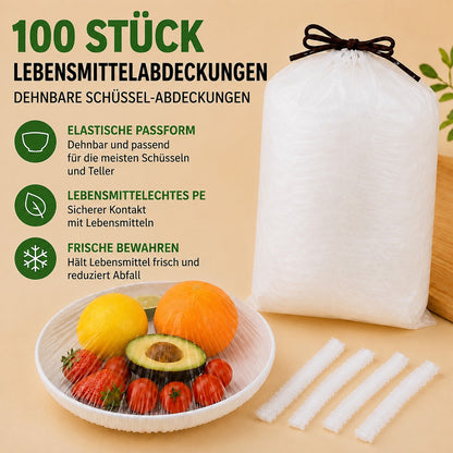 100 Stück Einweg-Frischhaltehauben, elastische Abdeckungen für Schüsseln & Teller, Alternative zu Frischhaltefolie für Lebensmittelaufbewahrung & Reste