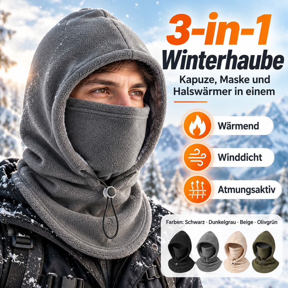 🔥 3-in-1 Thermo-Winterhaube – Mütze, Maske & Schal in einem | Weiches Fleece für warme Wintertage ❄️（Extra dick gefüttert）