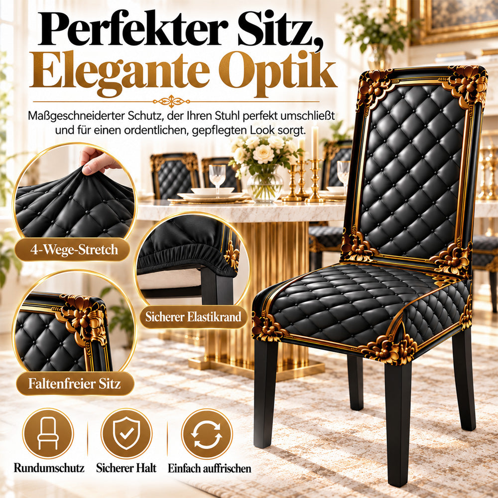 👑 Nur für kurze Zeit im Angebot! ✨ Waschbarer Stretch-Stuhlbezug – goldfarbenes Barockmuster & dichtes, elastisches Gewebe 💎