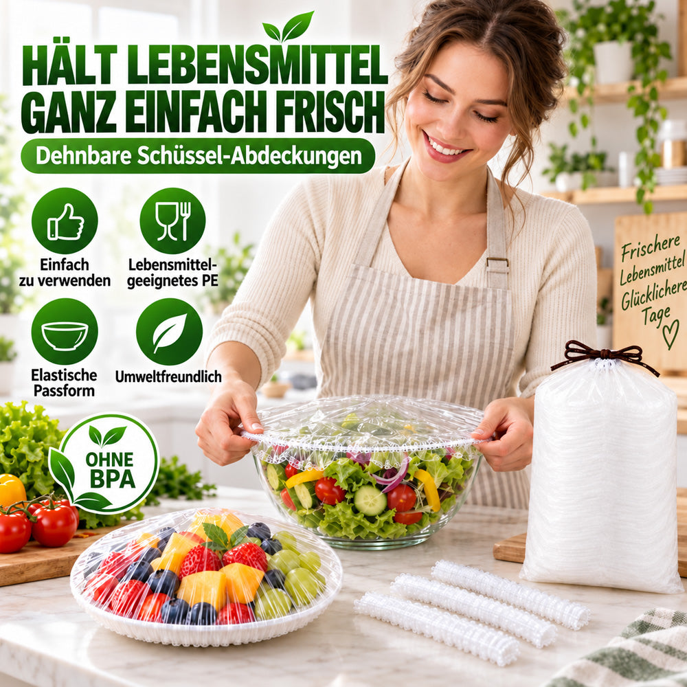 ❄️100 Stück Einweg-Frischhaltehauben🥗elastische Abdeckungen für Schüsseln & Teller, Alternative zu Frischhaltefolie für Lebensmittelaufbewahrung & Reste