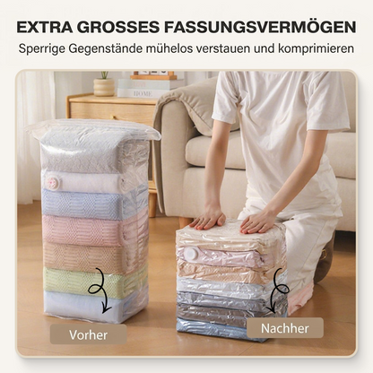 🧳💨 50 % RABATT! Vakuum-Aufbewahrungsbeutel ohne Pumpe – Einfach zusammendrücken und verschließen, ganz ohne Pumpe. Spart bis zu 80 % Platz und hält Kleidung trocken sowie staubfrei. Perfekt für voluminöse Bettwäsche und saisonale Kleidung. 🛏️🗄️