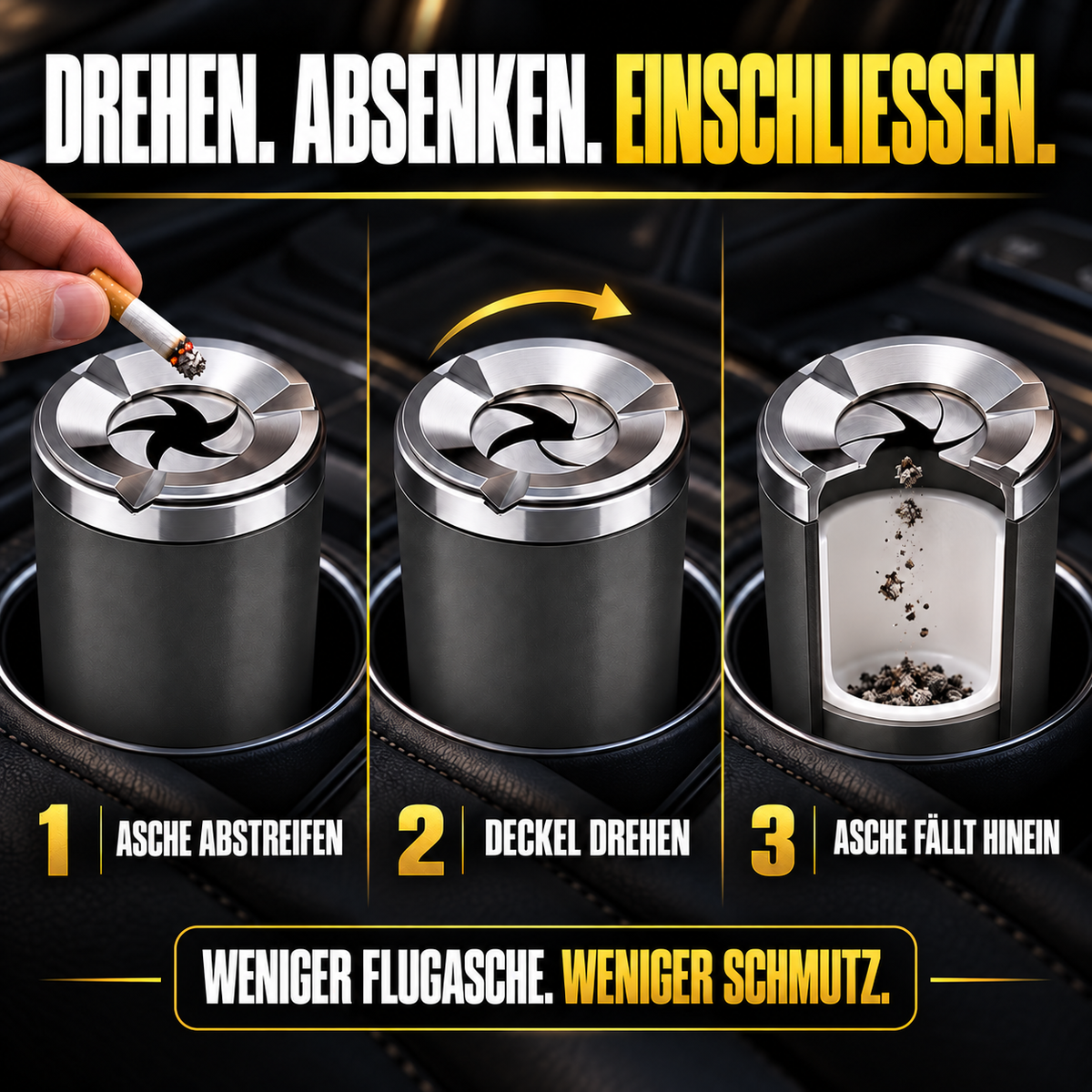 🚗 Drehbarer Auto-Aschenbecher mit Keramikeinsatz – Auslaufsicher, hitzebeständig & leicht zu reinigen