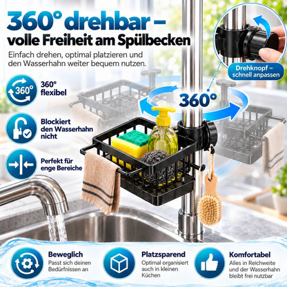 🧽 Edelstahl-Spülbecken-Organizer für den Wasserhahn – Mit abnehmbarer Tropfschale | Für Schwämme, Seife & Bürsten in Küche und Bad 🚿
