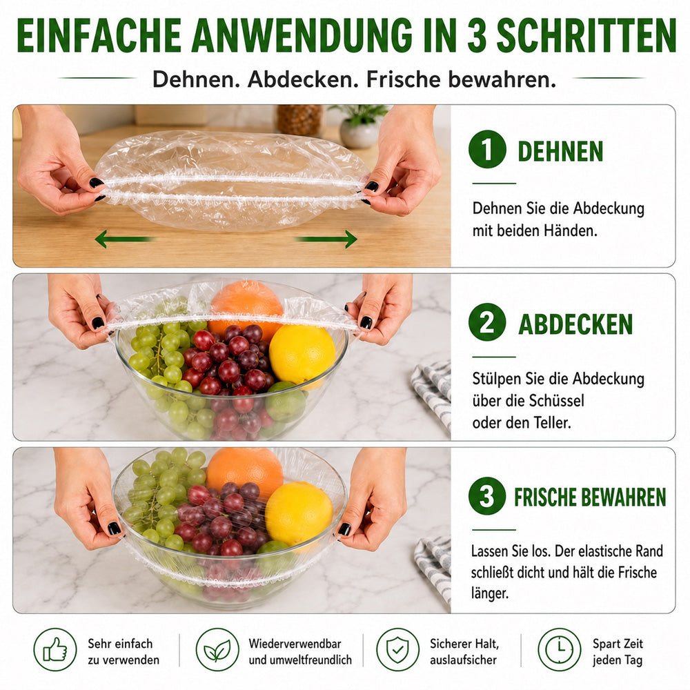 100 Stück Einweg-Frischhaltehauben, elastische Abdeckungen für Schüsseln & Teller, Alternative zu Frischhaltefolie für Lebensmittelaufbewahrung & Reste