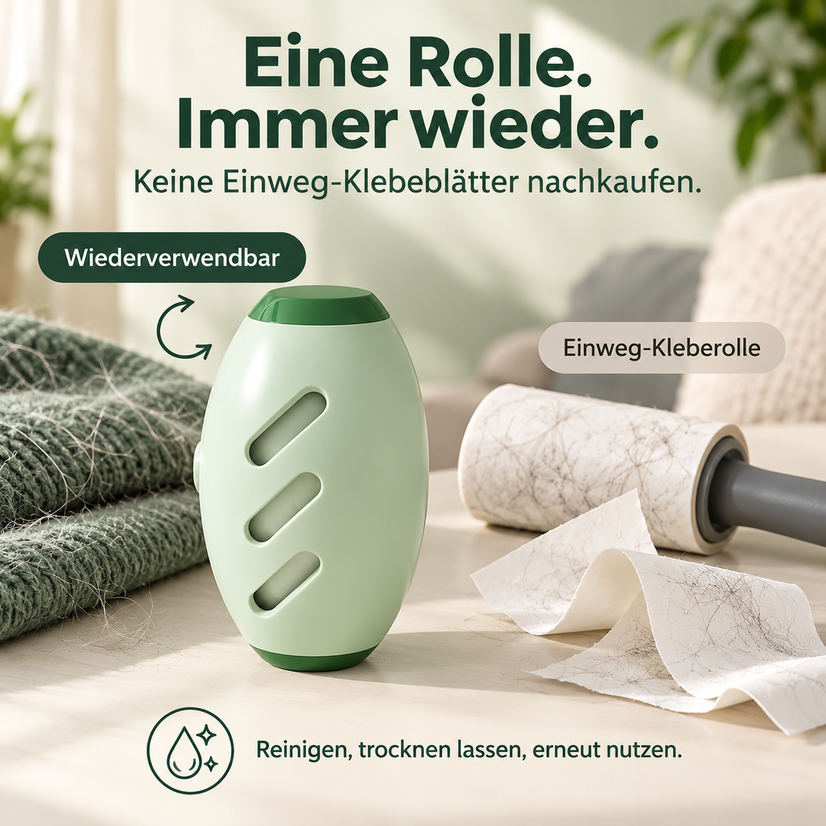 UPSELL 🐱🐶Wiederverwendbare Fusselrolle – Waschbarer Tierhaarentferner für Kleidung, Sofa & Teppiche