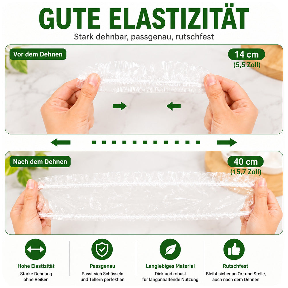 100 Stück Einweg-Frischhaltehauben, elastische Abdeckungen für Schüsseln & Teller, Alternative zu Frischhaltefolie für Lebensmittelaufbewahrung & Reste
