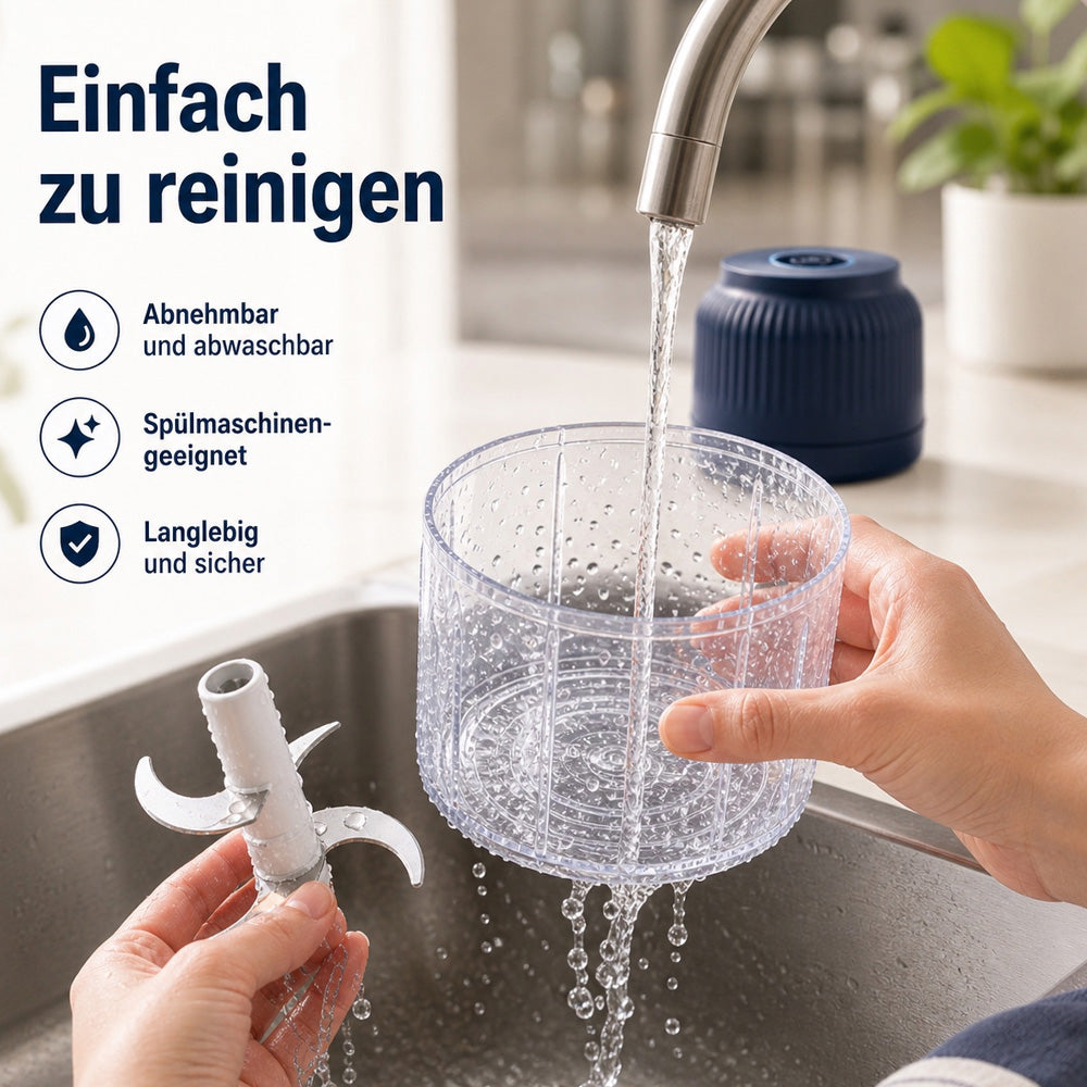 🍹🥑 50 % RABATT! 🌪️ 6-Klingen Elektrischer Zerkleinerer｜Für Gemüse, Zwiebeln, Kräuter, Nüsse & Fleisch｜Kabellos, One-Touch & Leicht zu Reinigen｜Baby Food Maker, Entsafter, Gewürzmühle & Fleischwolf