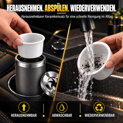 🚗 Drehbarer Auto-Aschenbecher mit Keramikeinsatz – Auslaufsicher, hitzebeständig & leicht zu reinigen
