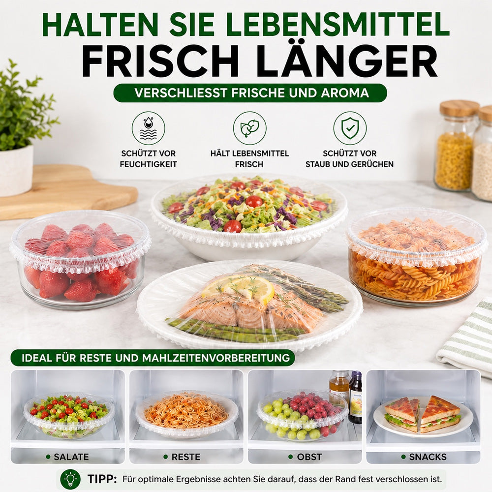 100 Stück Einweg-Frischhaltehauben, elastische Abdeckungen für Schüsseln & Teller, Alternative zu Frischhaltefolie für Lebensmittelaufbewahrung & Reste