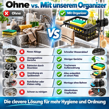 🧽 Edelstahl-Spülbecken-Organizer für den Wasserhahn – Mit abnehmbarer Tropfschale | Für Schwämme, Seife & Bürsten in Küche und Bad 🚿
