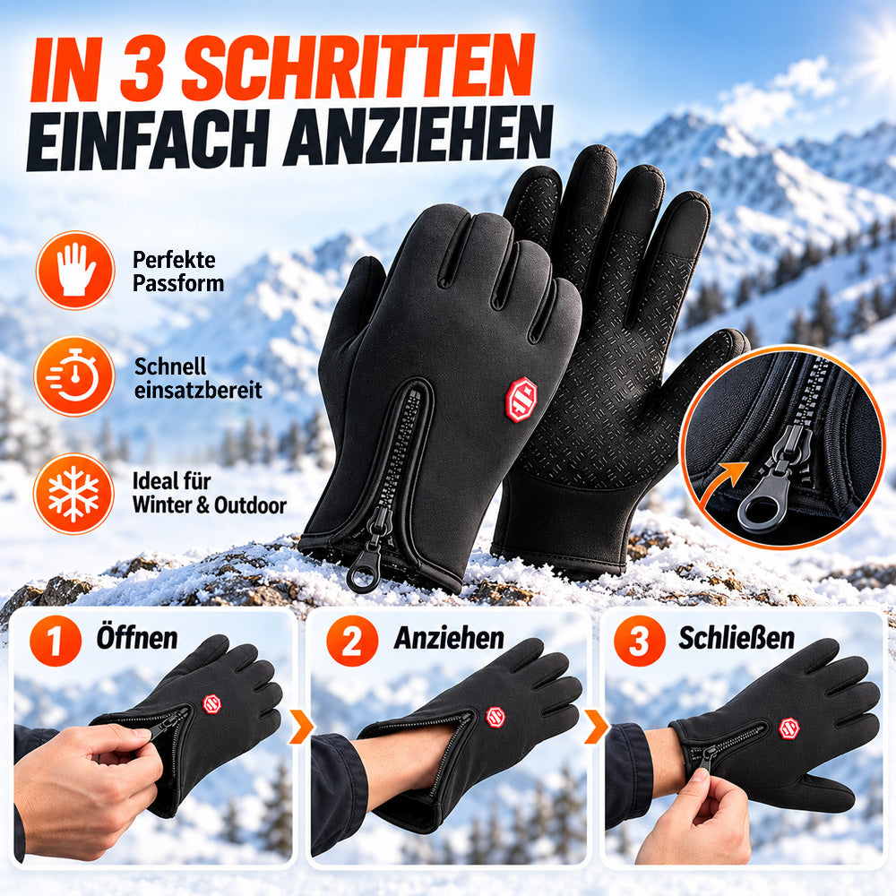 ❄️ Touchscreen-Winterhandschuhe – Wind- & wasserdicht mit warmem Fleecefutter | Rutschfeste Handflächen & praktischer Reißverschluss | Ideal zum Radfahren, Skifahren & Wandern 🧤