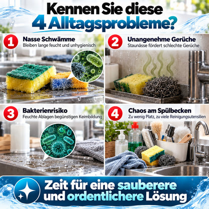 🧽 Edelstahl-Spülbecken-Organizer für den Wasserhahn – Mit abnehmbarer Tropfschale | Für Schwämme, Seife & Bürsten in Küche und Bad 🚿