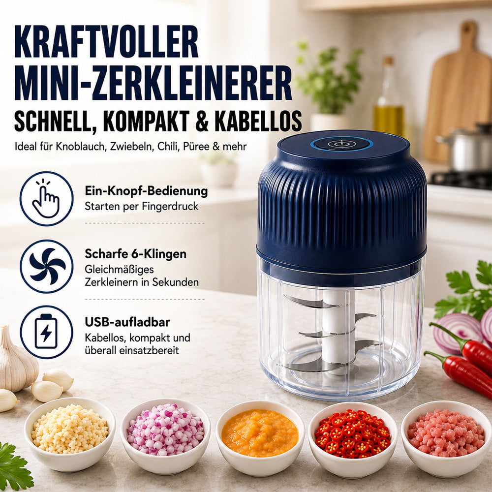🍹🥑 50 % RABATT! 🌪️ 6-Klingen Elektrischer Zerkleinerer｜Für Gemüse, Zwiebeln, Kräuter, Nüsse & Fleisch｜Kabellos, One-Touch & Leicht zu Reinigen｜Baby Food Maker, Entsafter, Gewürzmühle & Fleischwolf
