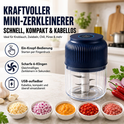 🍹🥑 50 % RABATT! 🌪️ 6-Klingen Elektrischer Zerkleinerer｜Für Gemüse, Zwiebeln, Kräuter, Nüsse & Fleisch｜Kabellos, One-Touch & Leicht zu Reinigen｜Baby Food Maker, Entsafter, Gewürzmühle & Fleischwolf