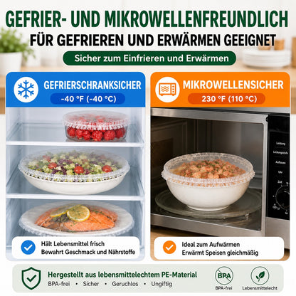 100 Stück Einweg-Frischhaltehauben, elastische Abdeckungen für Schüsseln & Teller, Alternative zu Frischhaltefolie für Lebensmittelaufbewahrung & Reste