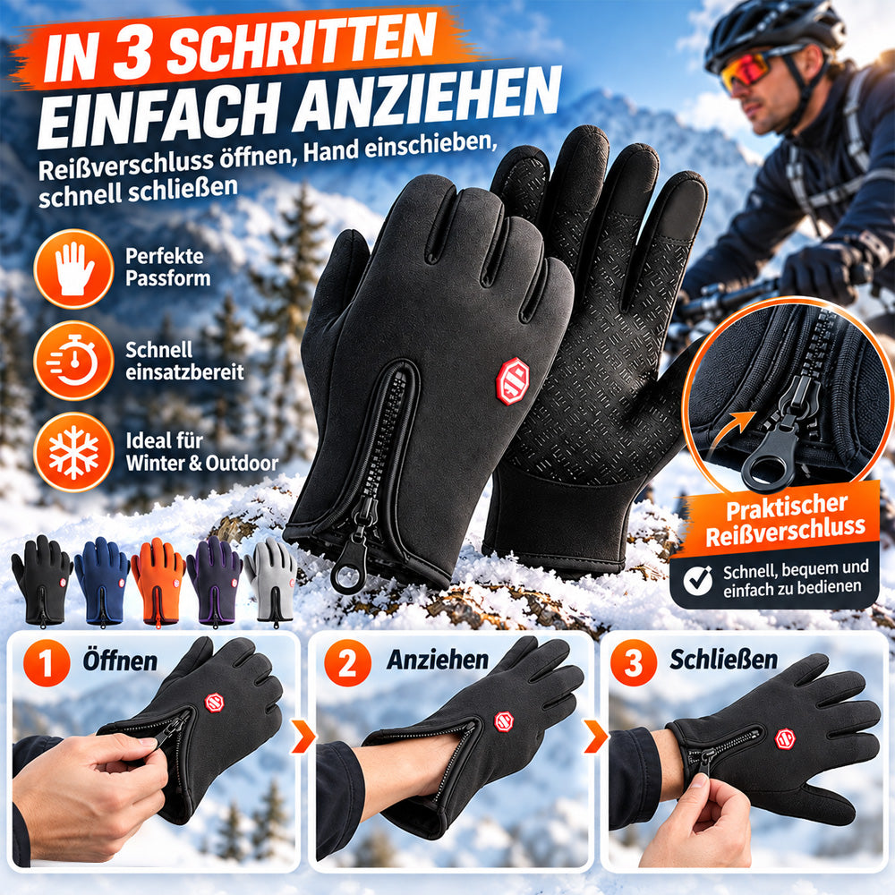 UPSELL ❄️ Touchscreen-Winterhandschuhe – Wind- & wasserdicht mit warmem Fleecefutter | Rutschfeste Handflächen & praktischer Reißverschluss | Ideal zum Radfahren, Skifahren & Wandern 🧤