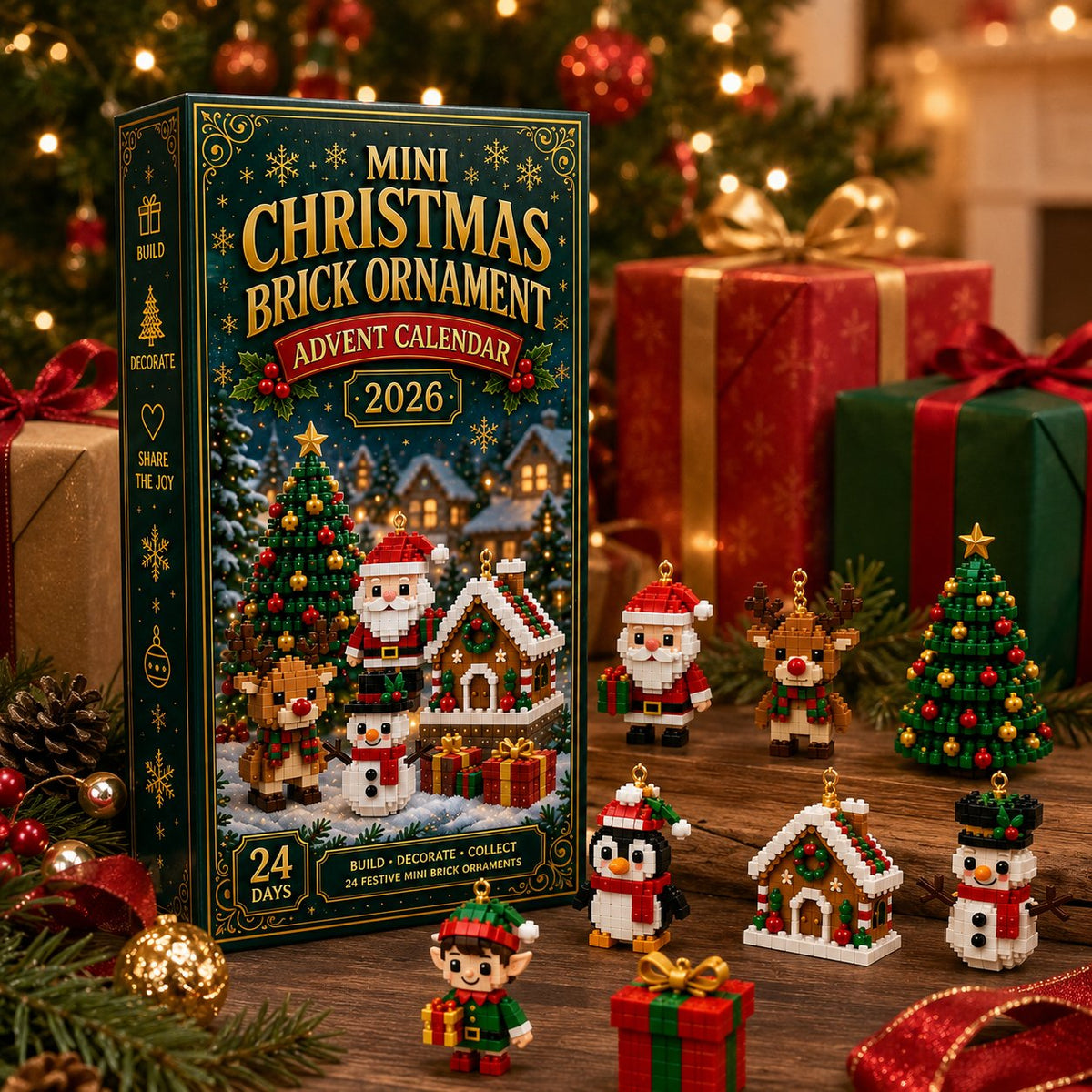 🎀 Weihnachtsvorverkauf 🎀 – 🎄 24-Tage-Adventskalender | 24 Mini-Weihnachtsornamente zum Aufhängen – für Weihnachtsbaum & Festtagsdeko 🧱
