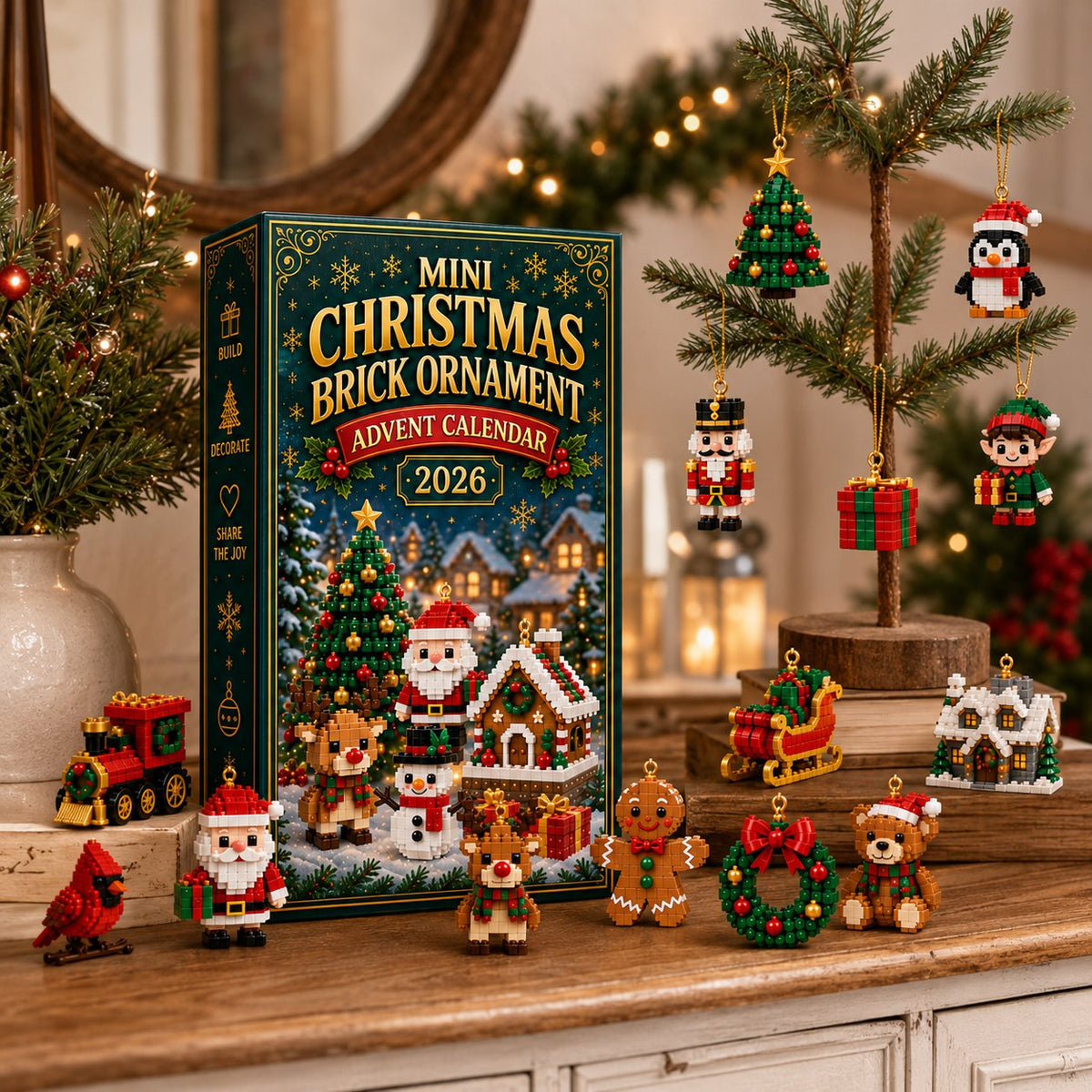 🎀 Weihnachtsvorverkauf 🎀 – 🎄 24-Tage-Adventskalender | 24 Mini-Weihnachtsornamente zum Aufhängen – für Weihnachtsbaum & Festtagsdeko 🧱