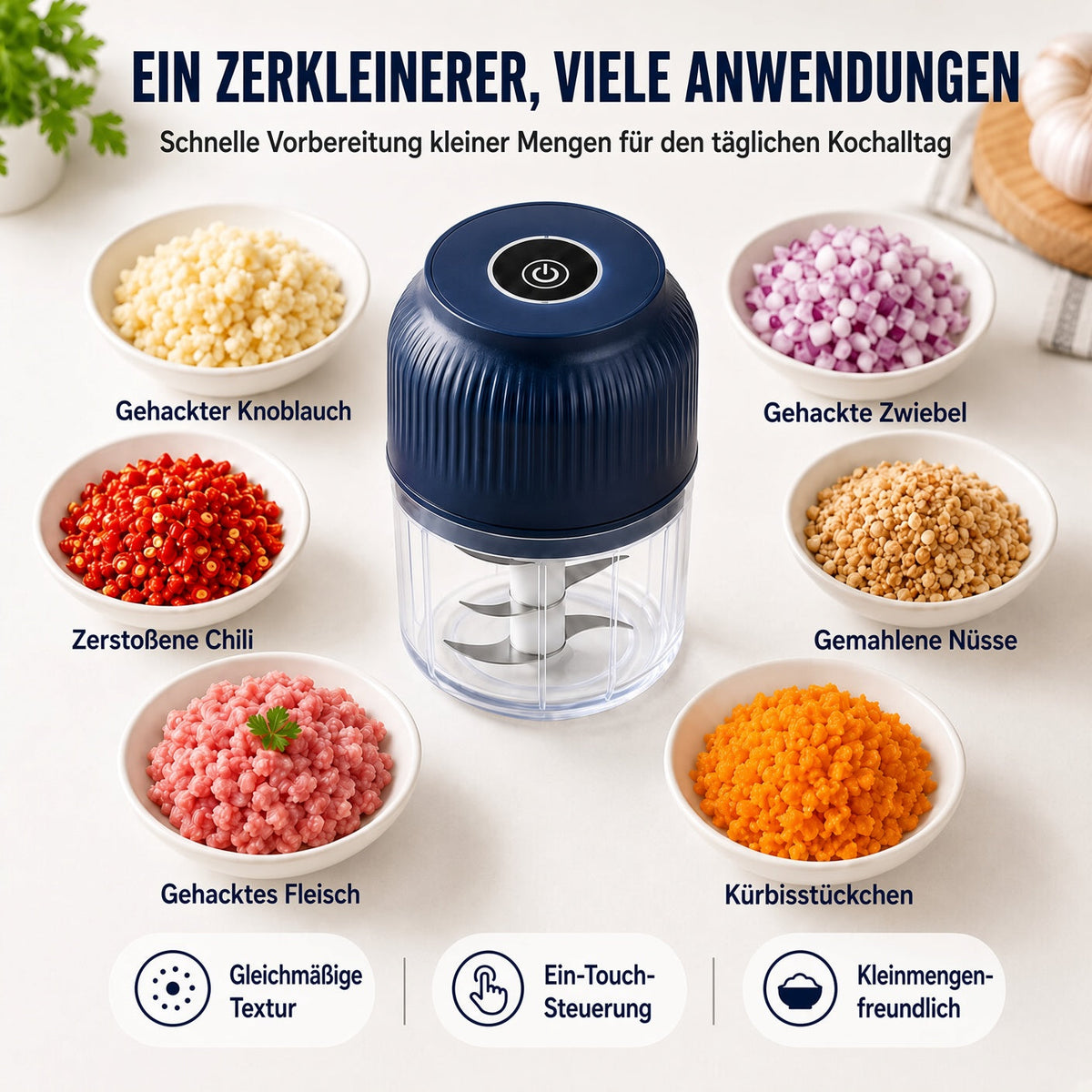 🍹🥑 50 % RABATT! 🌪️ 6-Klingen Elektrischer Zerkleinerer｜Für Gemüse, Zwiebeln, Kräuter, Nüsse & Fleisch｜Kabellos, One-Touch & Leicht zu Reinigen｜Baby Food Maker, Entsafter, Gewürzmühle & Fleischwolf