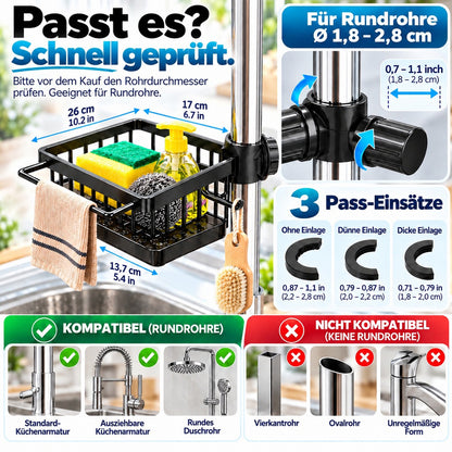 🧽 Edelstahl-Spülbecken-Organizer für den Wasserhahn – Mit abnehmbarer Tropfschale | Für Schwämme, Seife & Bürsten in Küche und Bad 🚿